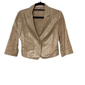 EXPRESS Champagne/Tan/Gold Metallic Sparkle Shine Cropped Linen Jacket Sz 6